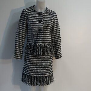 Womens Nanette Lepore Black, White Tweed Blazer, Skirt Set 4